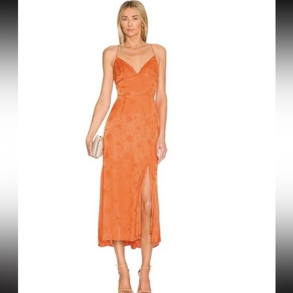 Sau Lee Francessca Midi Dress in Orange Size 4 - Picture 4 of 8